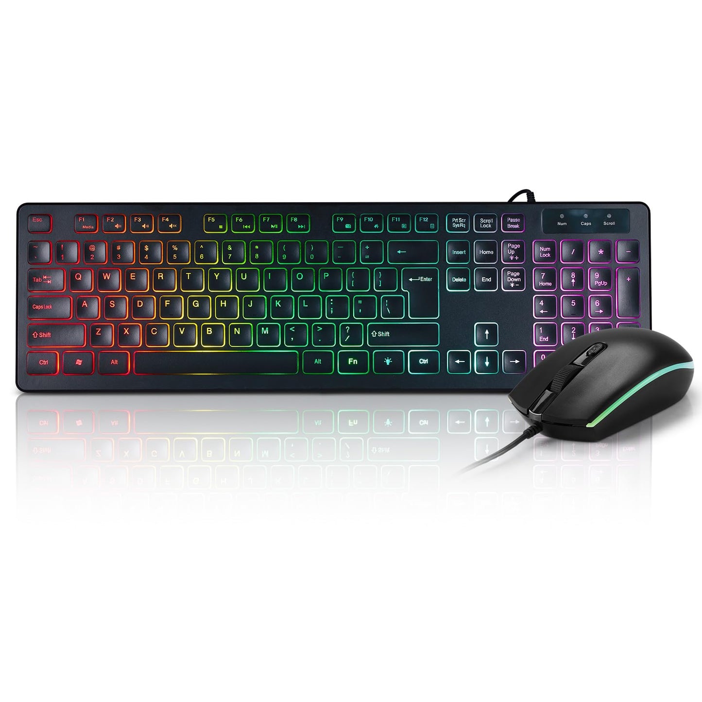 Wired Rainbow LED Backlit Keyboard and Mouse Combo,USB Lighted Computer Keyboards,Quiet Input Keyboard and Mouse for PC, Windows, Laptop,Office