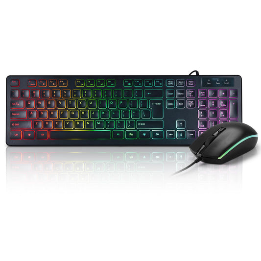 Wired Rainbow LED Backlit Keyboard and Mouse Combo,USB Lighted Computer Keyboards,Quiet Input Keyboard and Mouse for PC, Windows, Laptop,Office