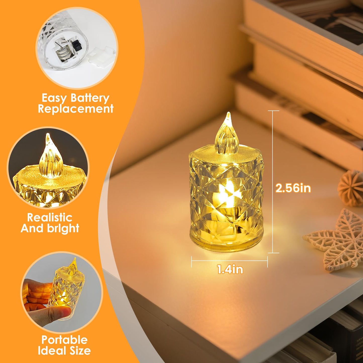 Aloelcap 24pcs Flameless Candle Battery Operatted,Crystal LED Fake Tealight,100+Hours Fake Electeic LED Tea Lights for Votive,Centerpiece Table