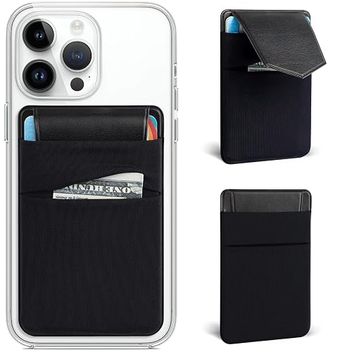 Phone Card Holder,2Pack Phone Wallet Stick on Credit Card Holder for Phone Case Stretchy Double Pocket with Flap,Adhesive Sticker for Back of Phone
