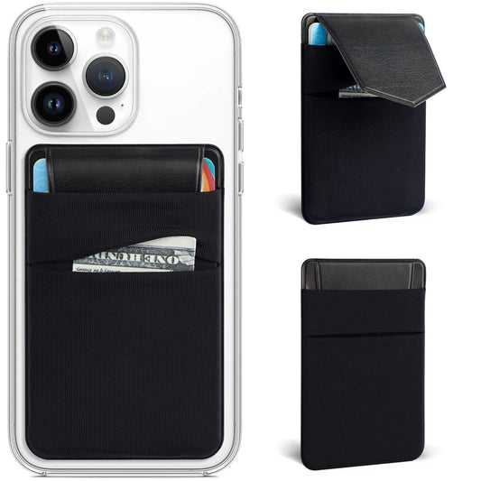 Phone Card Holder,2Pack Phone Wallet Stick on Credit Card Holder for Phone Case Stretchy Double Pocket with Flap,Adhesive Sticker for Back of Phone