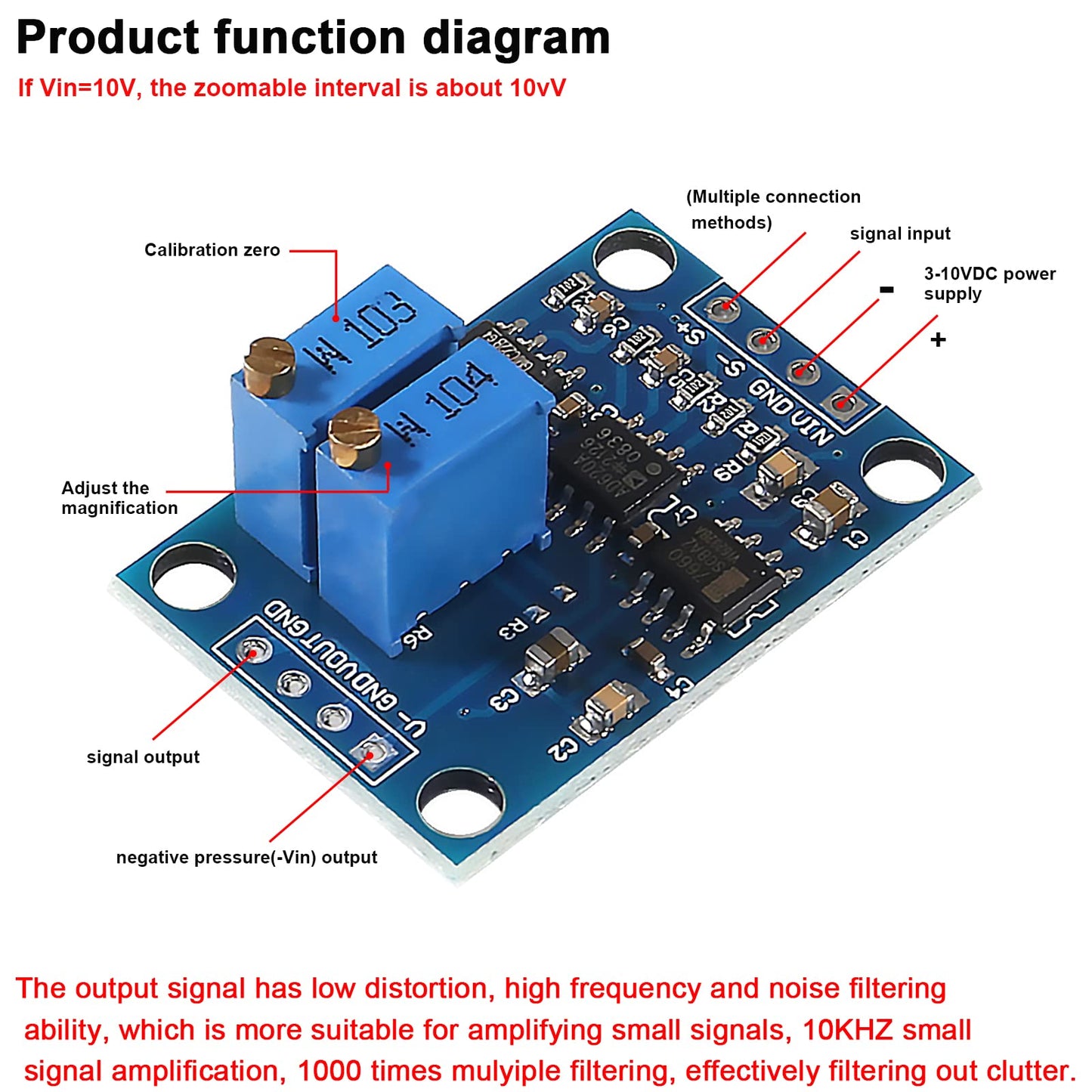 QCCAN 2PCS AD620 Voltage Amplifier Module, Microvolt MV Voltage Amplifier Signal Instrumentation Module Board 3-12V DC