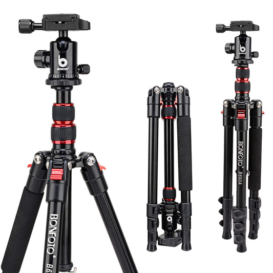 BONFOTO B690A Camera Tripod for Travel,Lightweight Aluminum Portable DSLR Tripod with 360 Degree Ball Head and Carry Bag, Camera Stand for Ring Light
