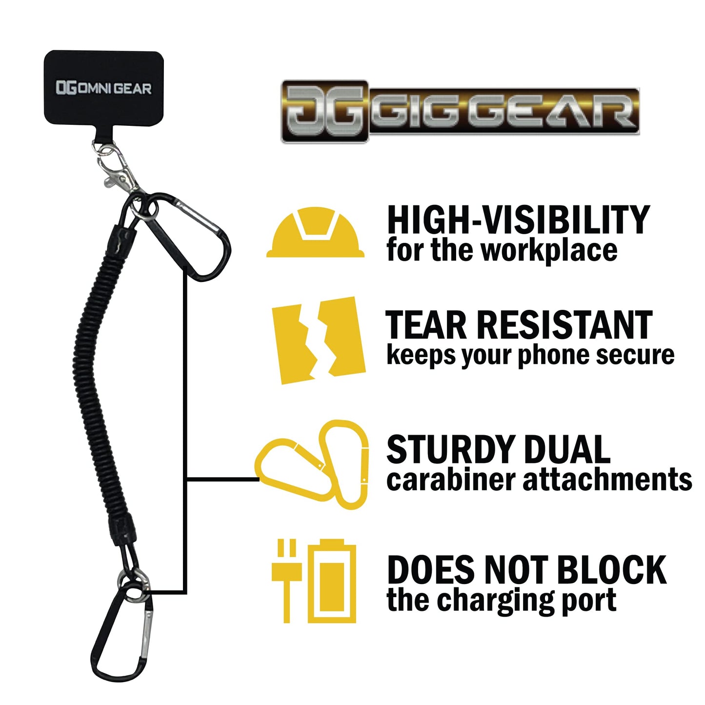 Gig Gear Drop Stop Mobile Phone Tether for Drop Damage and Theft Protection - Universal Phone Lanyard with Carabiners for Secure Vest Attachment