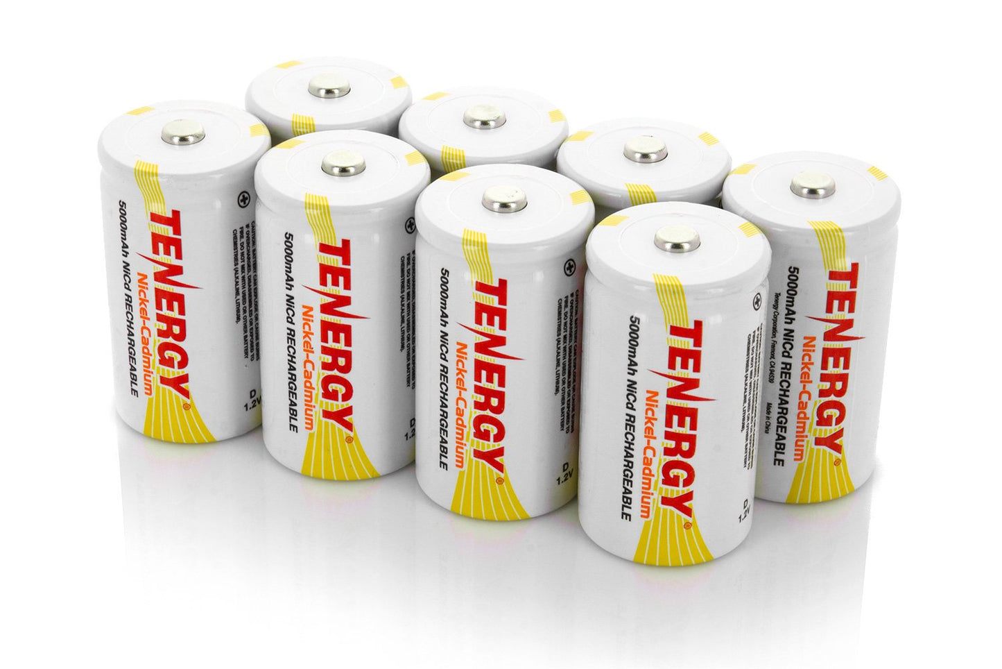 Tenergy D Size 5000mAh NiCd Button Top Rechargeable Batteries, 8 Pack
