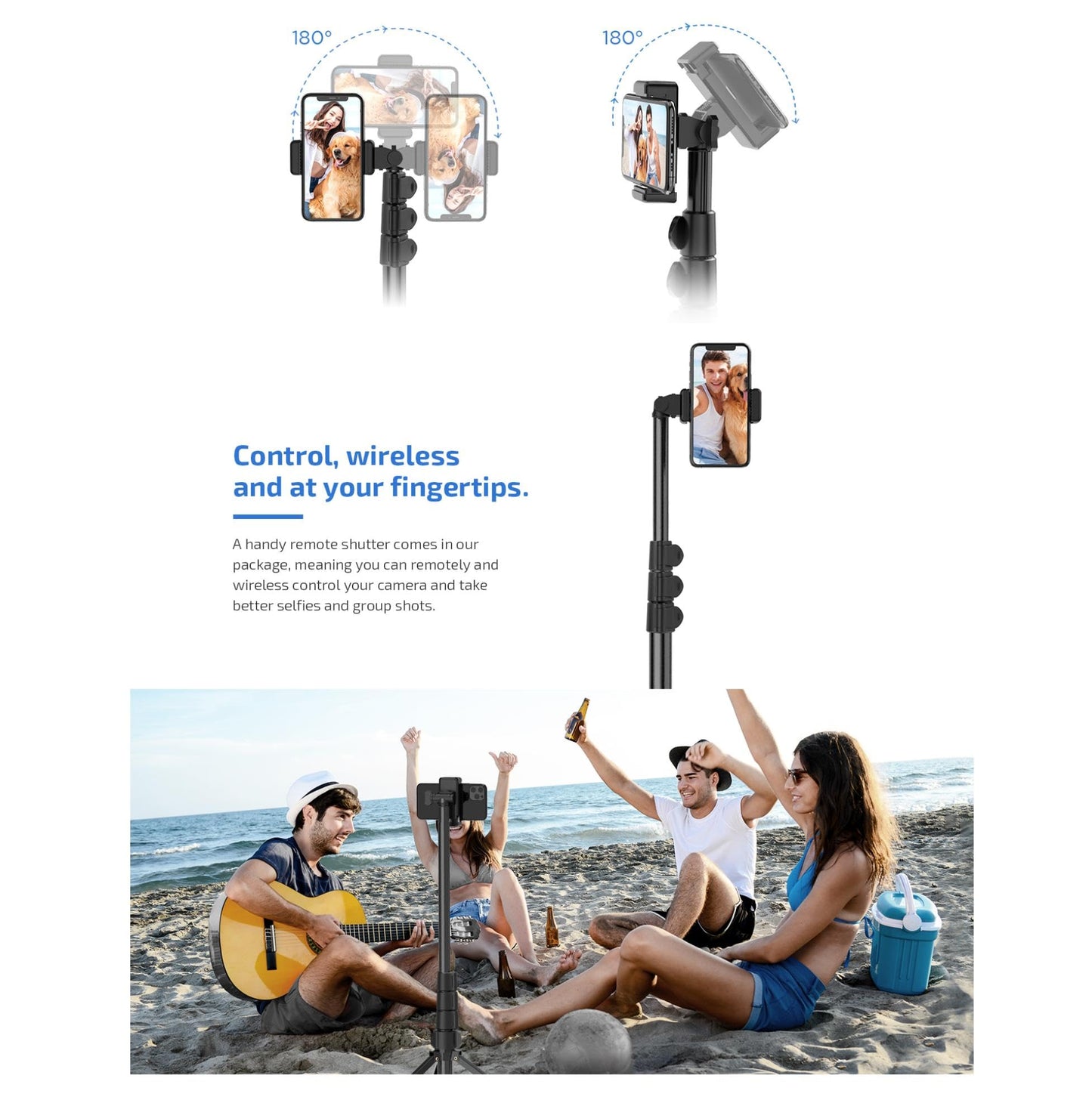Tripod Selfie Stick Wireless Monopod Compatible with Samsung Galaxy S24/S23/S21/S20 FE (Fan Edition), Remote Shutter Built-in Self-Portrait Extendable