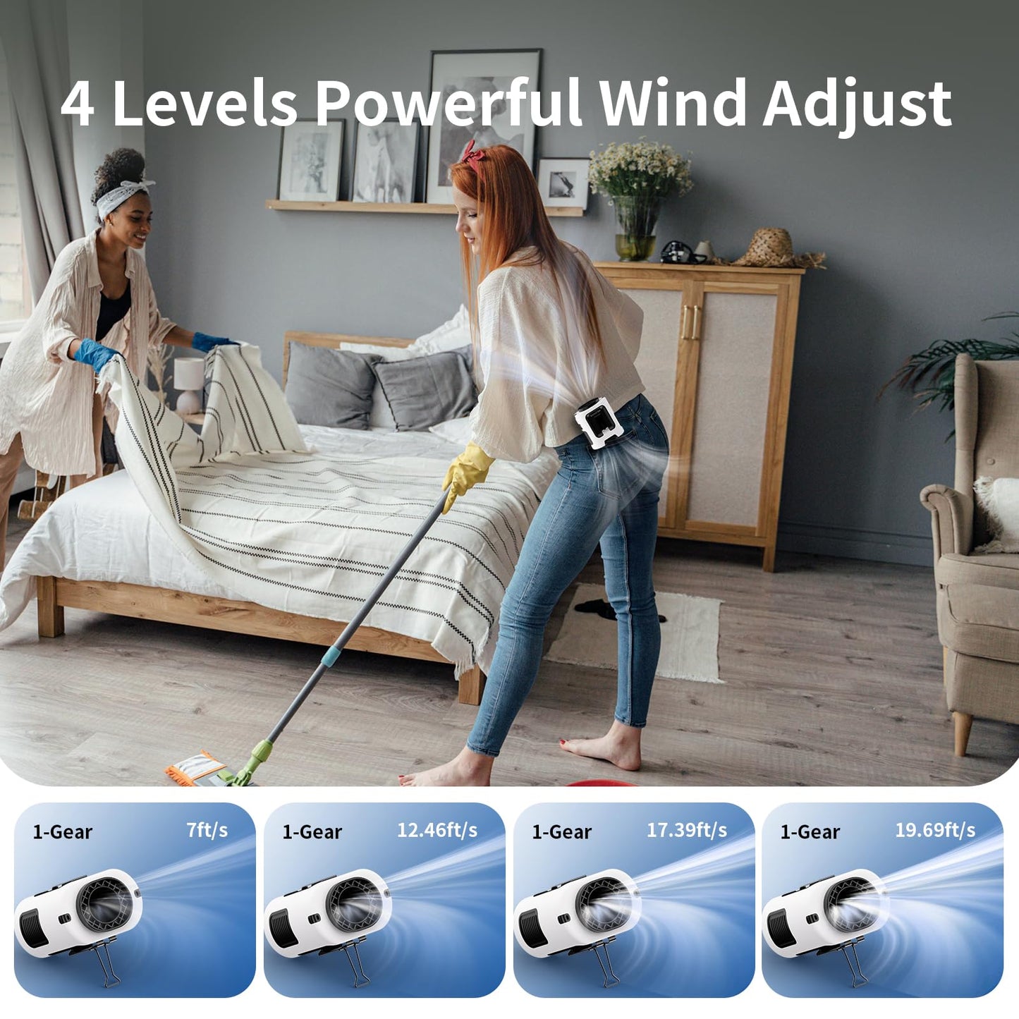 Socool Portable Waist Fan 5000mAh Rechargeable Mini Clip On Personal Fans with 13000RPM & 4 Adjustable Speeds, 25H Cooling Wearable Shirt Belt Hanging