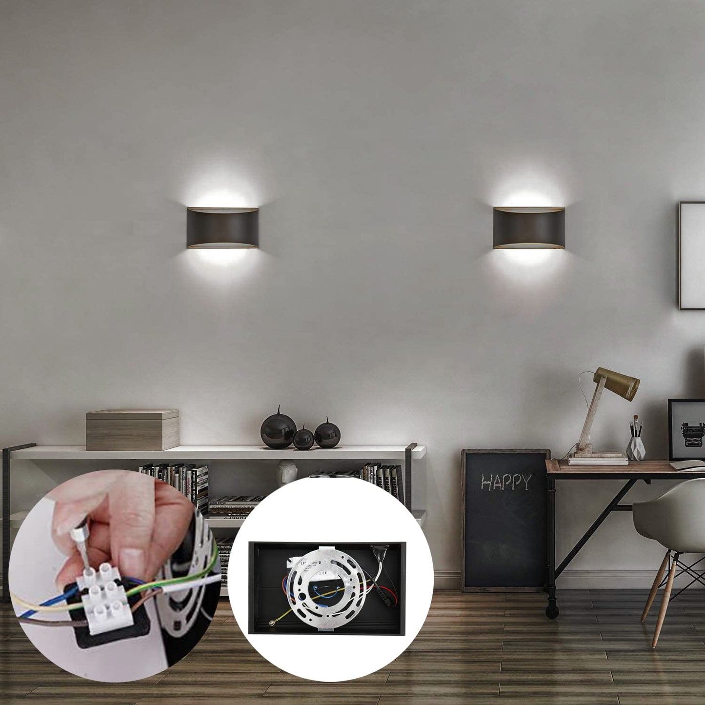 ZYI Dimmable Wall Sconce with Built-in Switch, 20W Hardwired COB Wall Lamp 6000K, Matte Black Aluminum Double-Sided Wall Light Fixture, Bedroom