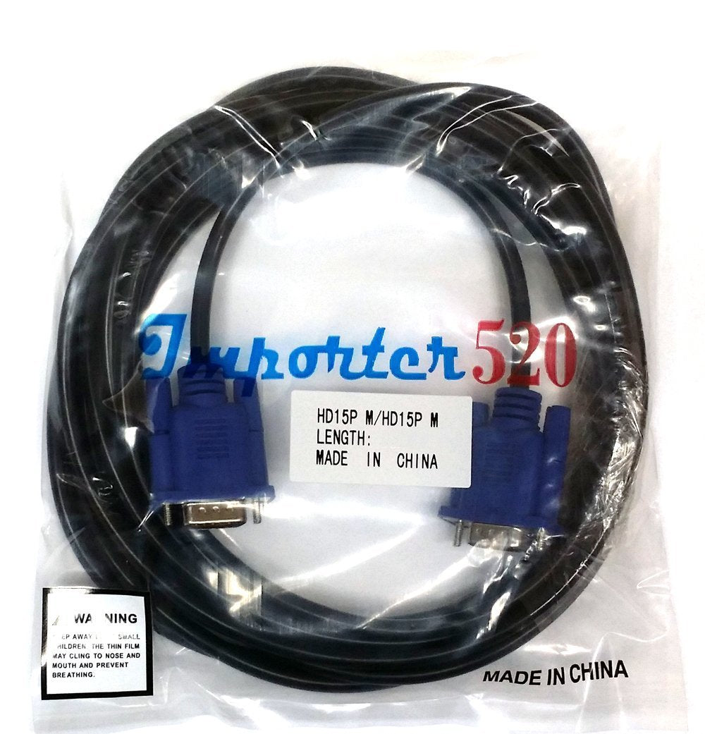 Importer520 HD15 Male to Male VGA Video Cable for TV Computer Monitor (10Ft, Blue Connector)