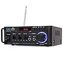 Pyle 200W Bluetooth Compact Power Amplifier - Wireless 2 Channel Audio Receiver with Dual Karaoke Mic Input - RCA - USB-A + SD Card MP3 Player - FM
