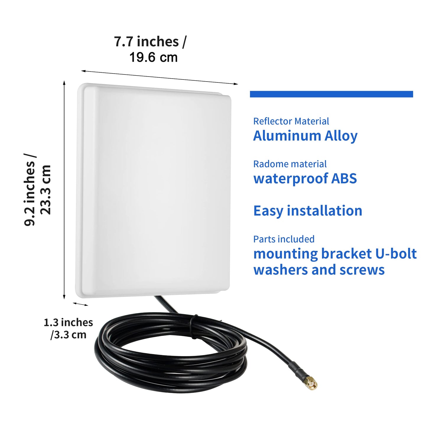 Outdoor 15dBi Dual Band WiFi 2.4GHz 5GHz 5.8GHz Long-Range Directional Panel Antenna with 10Ft Cable for WiFi Router Wireless Network Card Security IP