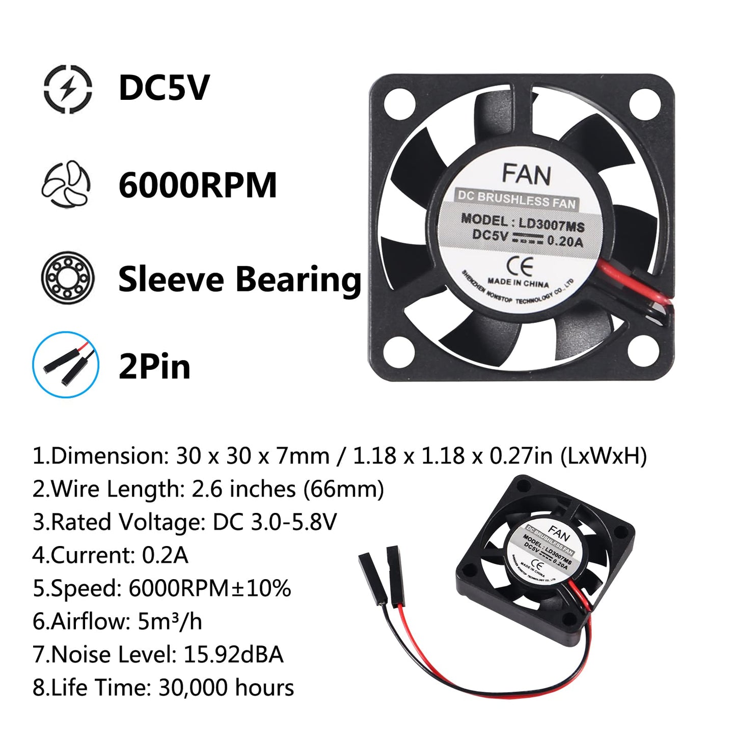 AITIAO 6Pcs 3007 Cooling Fan for Raspberry Pi 4 Fan 30x30x7mm Pi Brushless Cooling Fan 3.3V 5V DC Quiet Fan with Screw kit for Raspberry Pi 4, Pi 3