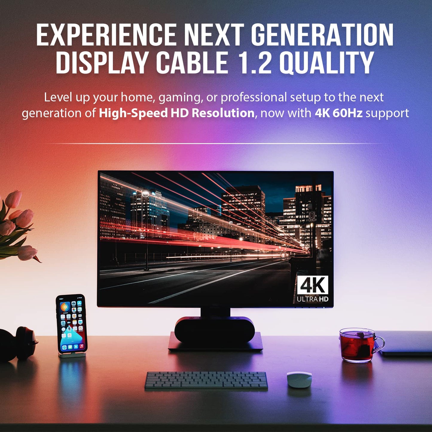 AmSecu Display Cable to Display Cable 1.2, Long 25ft Cable for Computer Monitor with Latch & Release Button, Up to 4K @ 60hz, 1440p @ 144Hz, 1080p @
