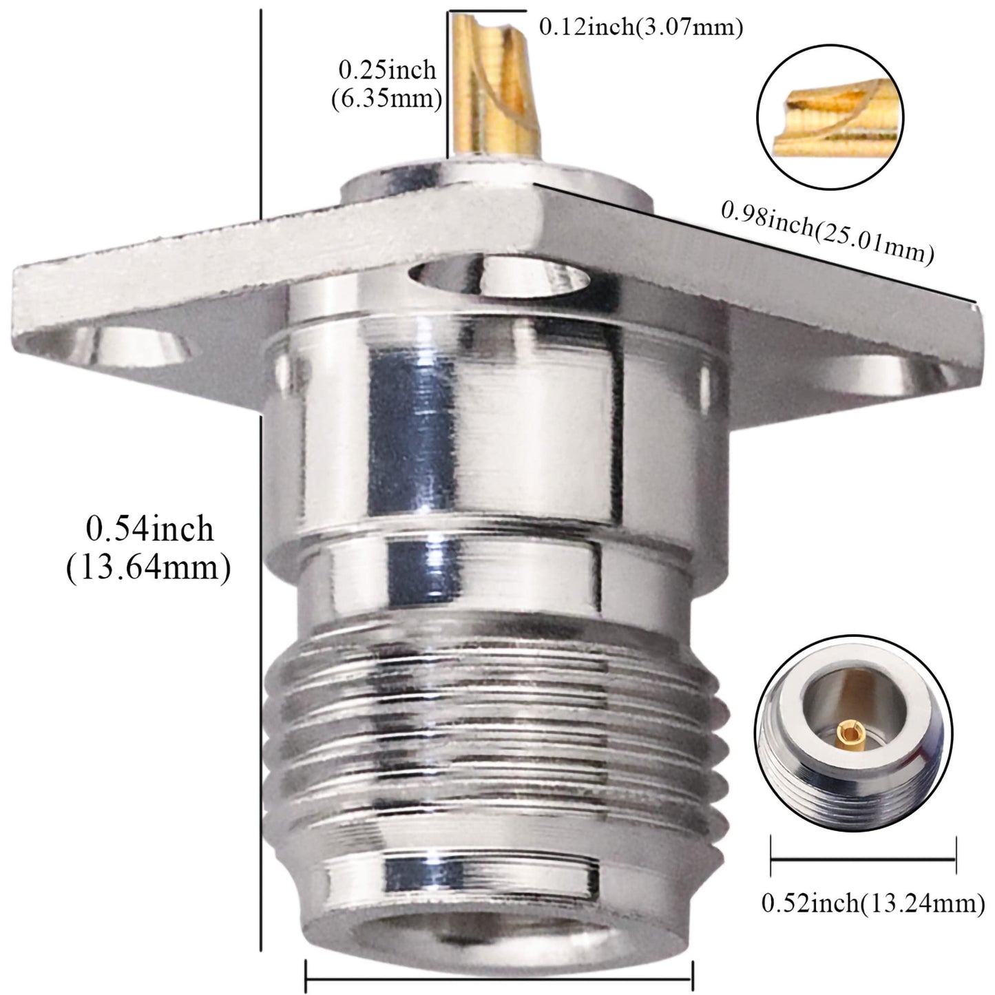 TUOLNK N Female 4 Hole Panel Mount Connector N Female Jack Coax Adapter Chassis Mount N Type RF Coaxial Antennas Connector Pack of 2