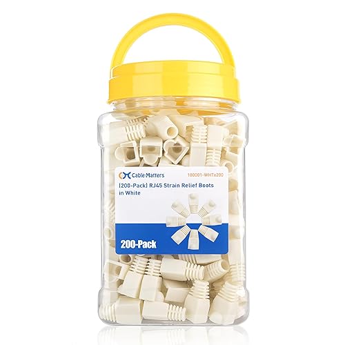 Cable Matters 200-Pack Cat6 / Cat5e RJ45 Strain Relief Boots, RJ45 Boot, Cat 6 Boot, Cat6 Ethernet Boots, White, Suitable for 6.5mm (0.25in) Ethernet