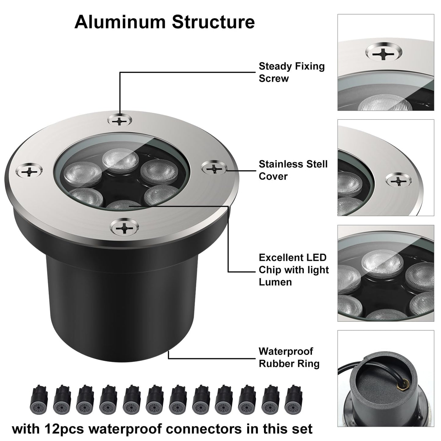 JESLED Outdoor Landscape Lights, 6W LED In Ground Well Lights, 12V 24V 3000K Warm White, IP67 Waterproof Low Voltage Landscaping Spotlight