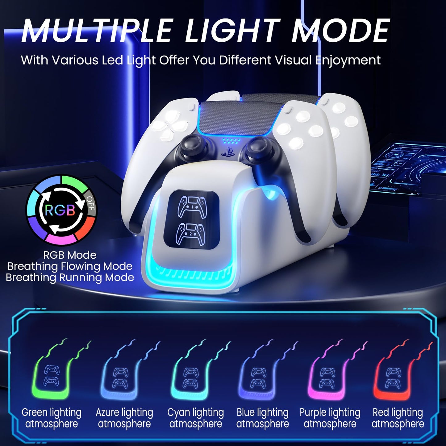 PS5 Controller Charger,PS5 Charging Dock for Dualsense Edge with 6 LED & RGB Breathing Mode,Overcharge Protection Controller Charging PlayStation 4