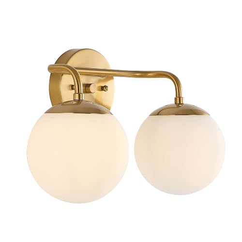 JONATHAN Y 15" Gold Painting Modern Globe Wall Sconce Vanity Light for Bathroom, White Frosted Glass Shade, Midcentury Parisian Bistro Wall Lamp, LED