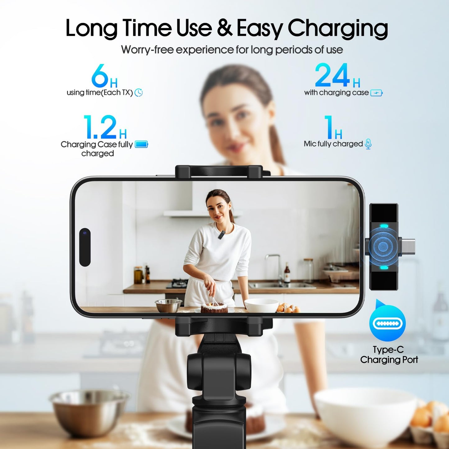 2 Pack Wireless Lavalier Microphone for iPhone iPad Android, Active Noise Reduction Mini Microphone with Charging Case 7H Clip On Microphones for