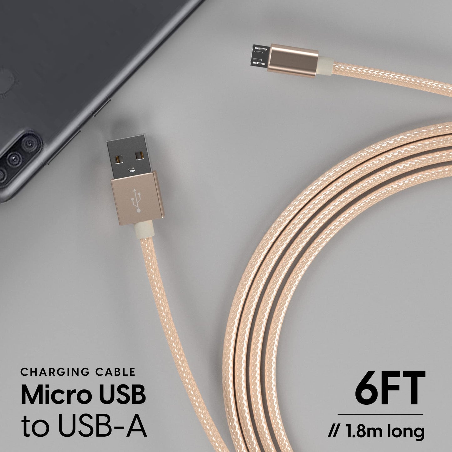 TalkWorks Micro USB Cable 6ft Long Android Cell Phone Charger Braided Heavy Duty Fast Charging Cord for Samsung Galaxy S6 / S7, Tablet, Bluetooth