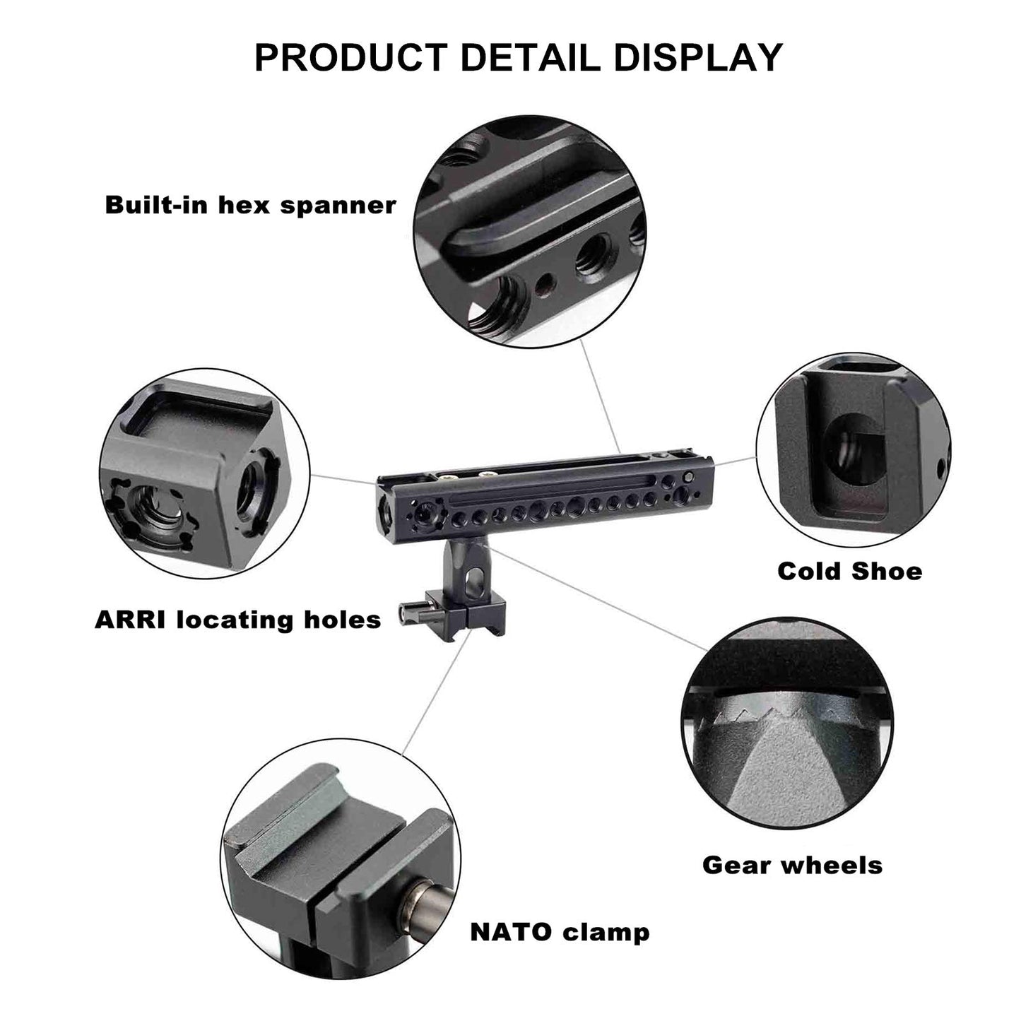 MAGICRIG Rotating NATO Handle Top Handle Grip with Cold Shoe Mount and Locating Point for Arri for DSLR Camera, Camera Cage