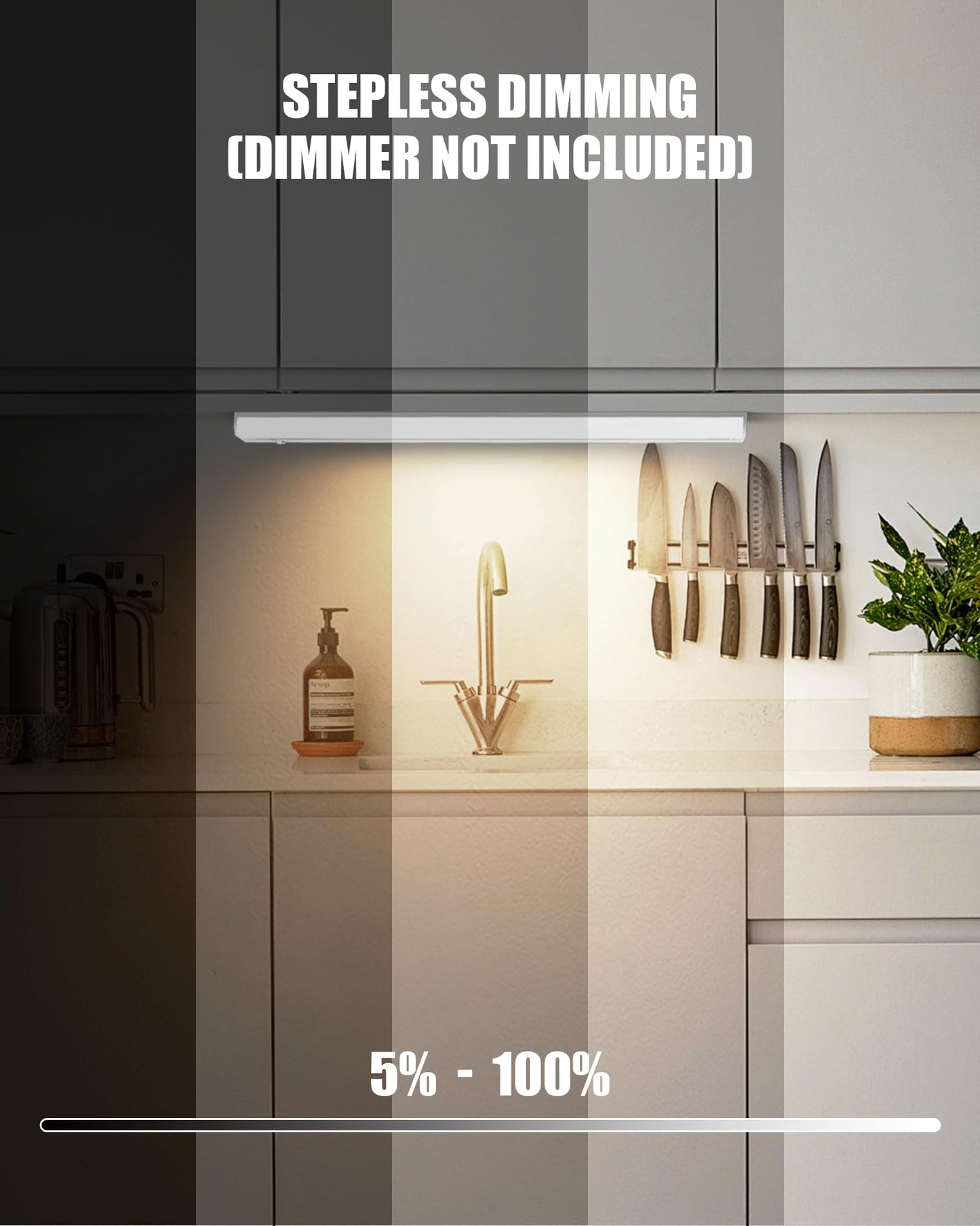 Under Cabinet Lighting Hardwired & Plug-in, 16 inch 3CCT Dimmable Linkable Under Counter Lights for Kitchen,with Power Cord and Linked Cord, CRI 97
