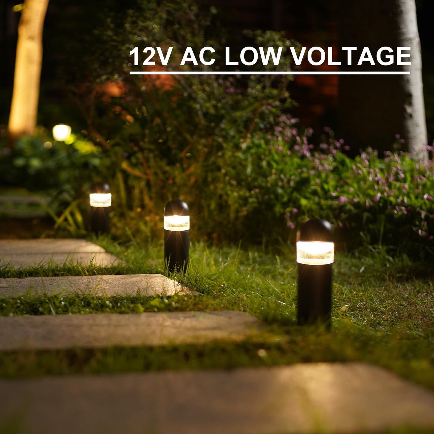 GOODSMANN Landscape Lighting 4PK Low Voltage Landscape Lighting 3W 60 Lumen LED Landscape Bollard Lights Outdoor 2700K Warm White Black with Cable