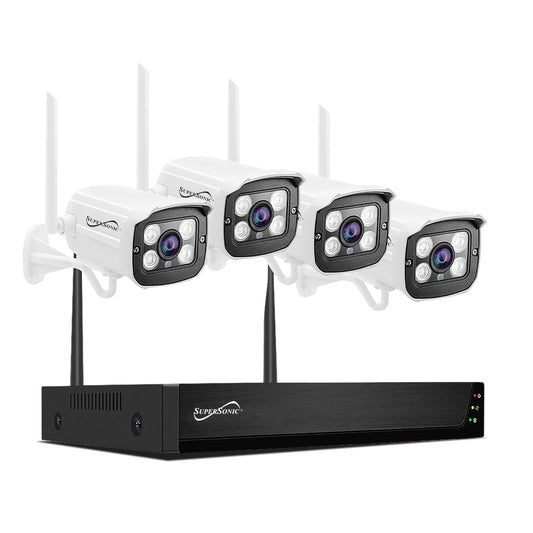 Supersonic SC-5004NVR 4CH 1080P Security Camera System WiFi, Waterproof, 2-Way Audio, Night Vision, App Remote Access, HDMI/VGA Output, 6TB HDD