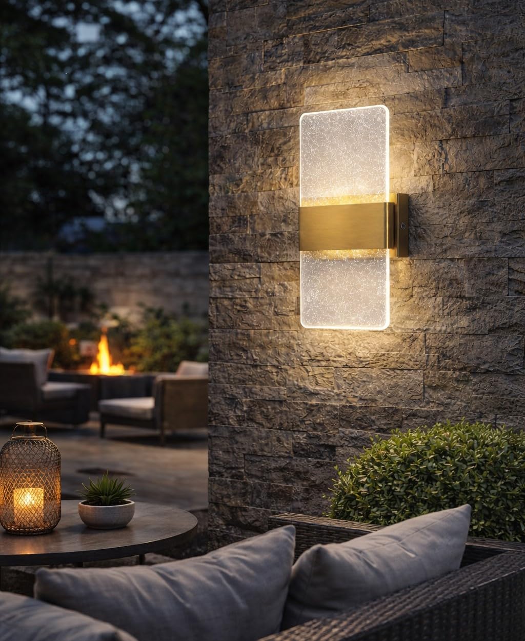 Jetima Modern LED Wall Sconce Set of 2, Gold & Crystal Acrylic Wall Light, Vertical Vanity Lighting Fixture, Waterproof Indoor Outdoor Wall Lamp