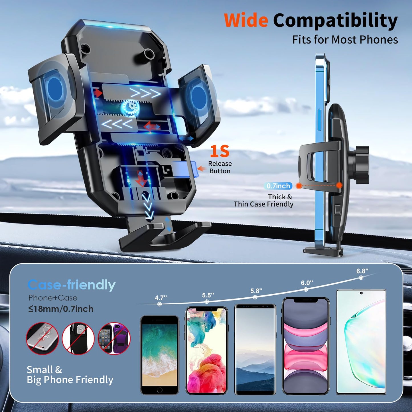 SUUSON Upgraded 3-in-1 Car Phone Holder Mount [Powerful Suction] Phone Mount for Car Dashboard Air Vent Windshield,for All iPhone Android Phone