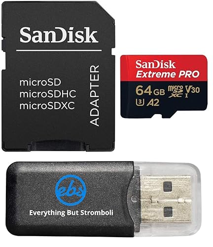 SanDisk 64GB Memory Card Extreme Pro with MicroSDXC Adapter Compatible with Osmo 360 and Osmo Action 5 Pro Camera (SDSQXCU-064G-GN6MA) Bundle with (1)