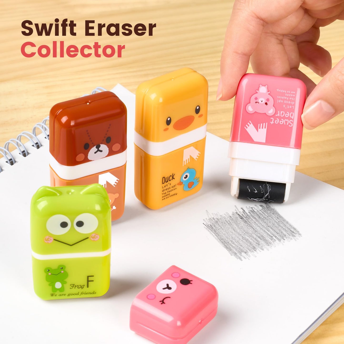 Sooez 12 Pack Pencil Erasers, Cute Erasers Pencil Eraser w/Clean up Roller