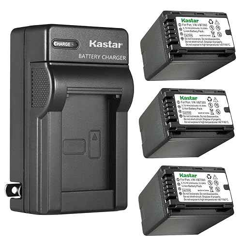 Kastar 3-Pack Battery and AC Wall Charger Replacement for Panasonic HC-V160K, HC-V160GK, HC-V180, HC-V180K, HC-V180GK, HC-V201, HC-V201K, HC-V210