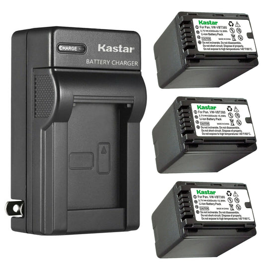 Kastar 3-Pack Battery and AC Wall Charger Replacement for Panasonic HC-V160K, HC-V160GK, HC-V180, HC-V180K, HC-V180GK, HC-V201, HC-V201K, HC-V210