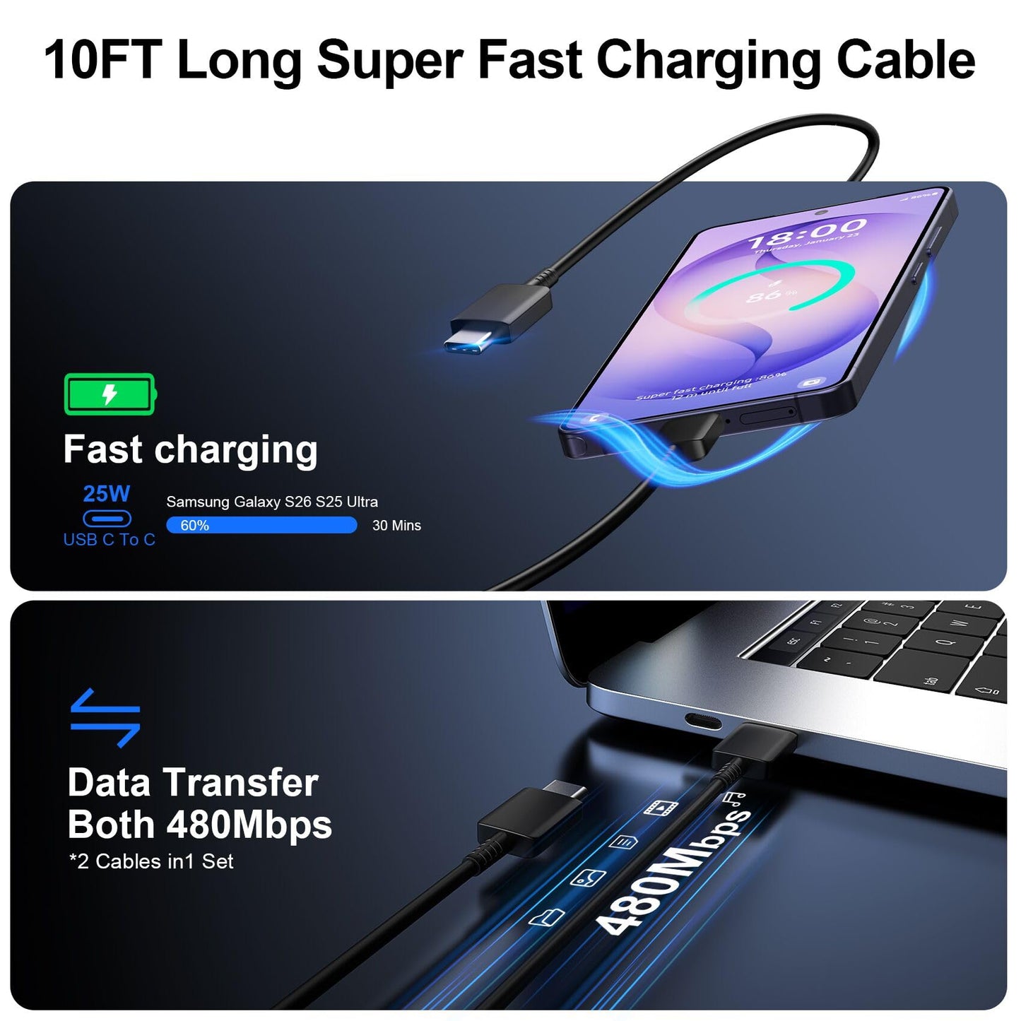 Super Fast Charger Type C, 25W USB C Wall Charger Fast Charging for Samsung Galaxy S26 Ultra/S26/S26+/S25 Ultra/S25/24 Ultra/S24/S23 Ultra/S22 Ultra