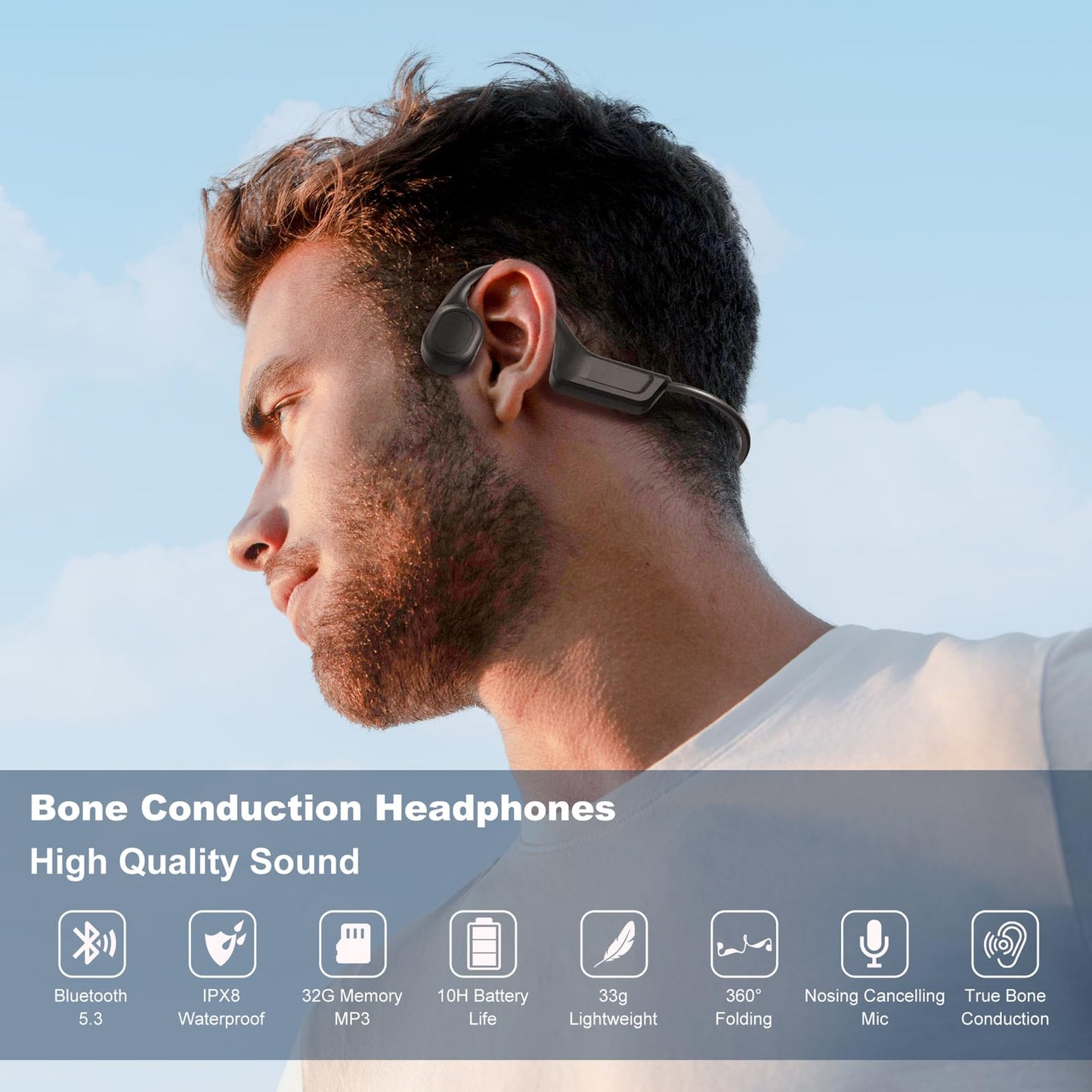 SilisoundTek Bone Conduction Swimming Headphones,Waterproof IP68,Wireless Bluetooth 5.3 Earphones with Microphone, Built-in 32GB MP3 Open Ear…