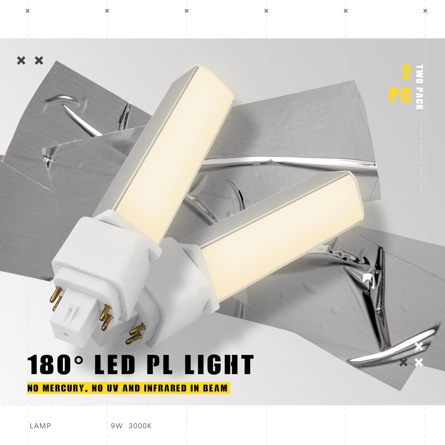 QLEE 9w Gx24q 4-Pin Vertical LED Light Bulb PL-C Retrofit Equivalent CFL 18w G24q-2 G24q-3 990 Lumen 314° Free Rotable Flicker Free Recessed G24q Base