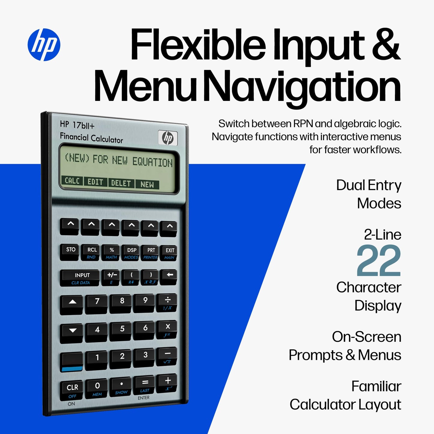 HP 17bII+ Financial Calculator - 250+ Professional Functions for Business, Finance & Accounting - RPN, Algebraic Entry, College Math Solver, 2-Line