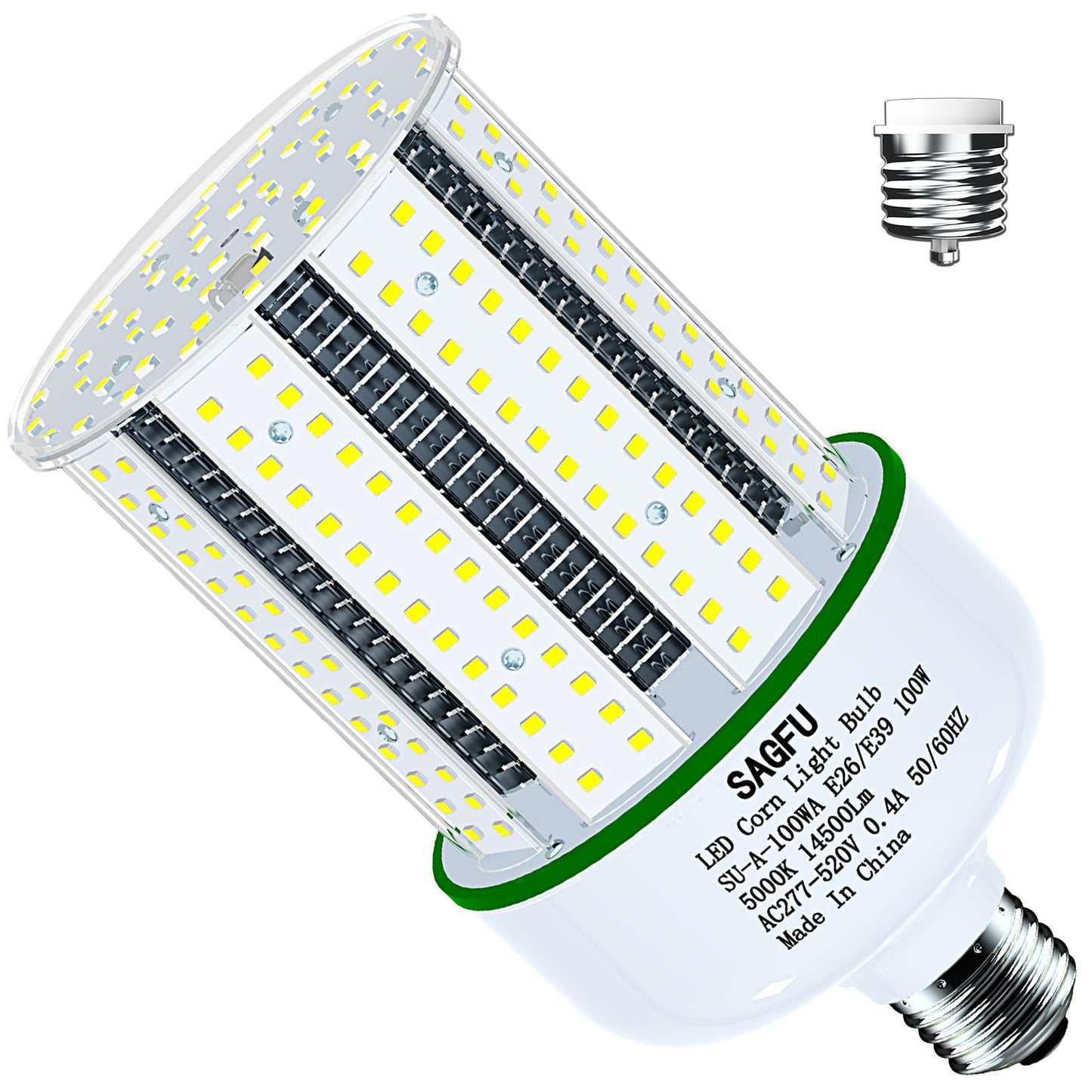SAGFU 480V LED Corn COB Light Bulb 100W,LED Corn Bulb 5000K Daylight White,1-Pack 1000W Equivalent,14000 Lumens Super Bright,E26 E39 Base for Indoor