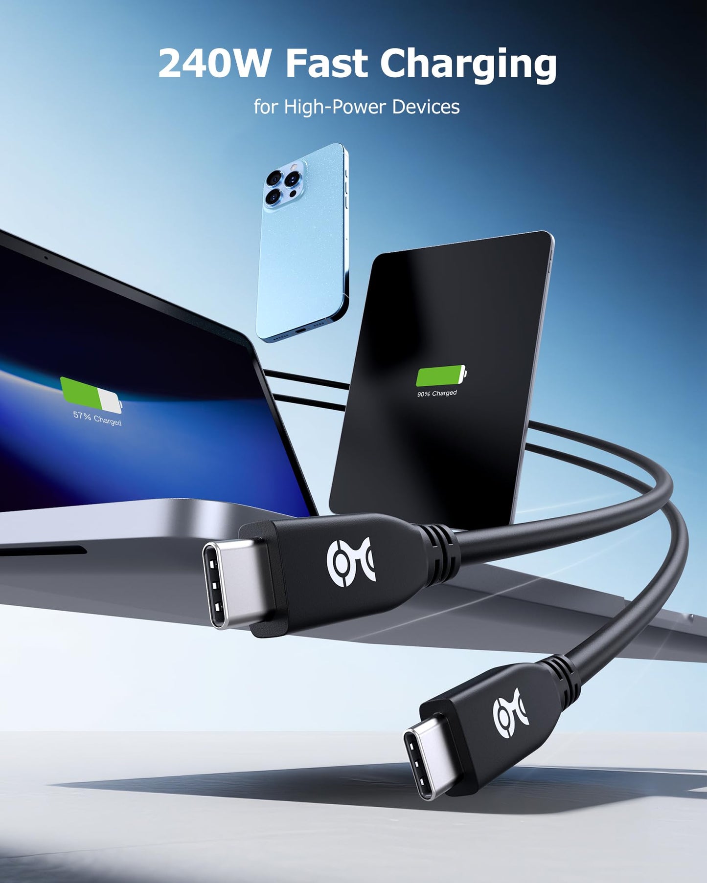 Cable Matters 40Gbps USB 4 Cable - 6.6ft, Supports Up to [8K@60Hz / 4K@240Hz Video, 240W Charging, 40Gbps Data Transfer] USB4 Cable, Black, Compatible