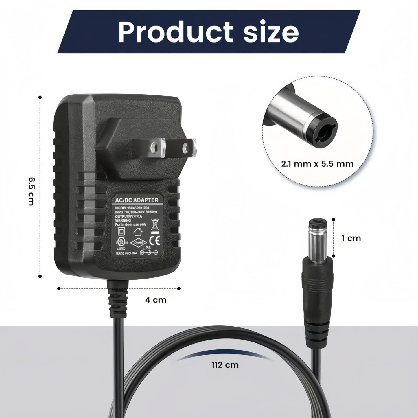 Pigtone DC 9V 1A Guitar Pedal Professional Power Supply Adapter AC Wall Charger Adapter One Spot 5.5mmX2.1mm （Tip Negative） Low Noise for Most Effect…