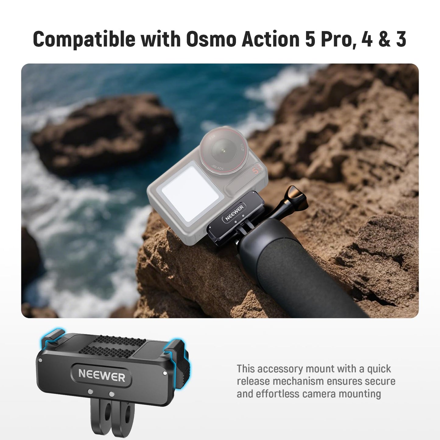 NEEWER Magnetic Mount Adapter Compatible with DJI Osmo 360 / Action 5 Pro/4/3, Upgraded Metal Quick Release Action Camera Mount Vlogging Accessories