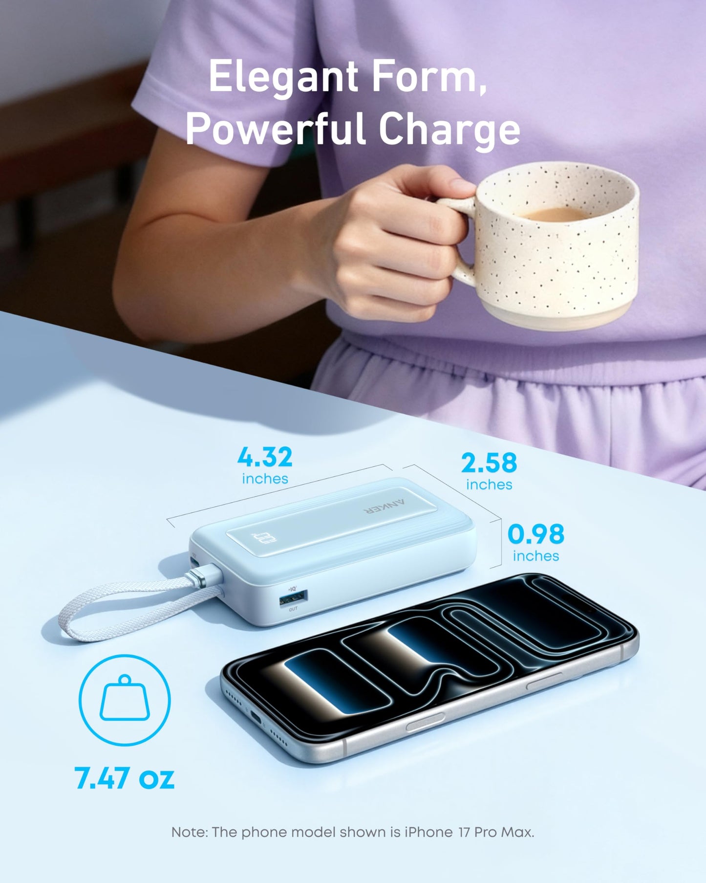 Anker Portable Charger, 10,000mAh 30W Power Bank, USB-C in and Out Fast Charging Battery Pack, Travel Essential Phone Power Bank, for iPhone 17/16