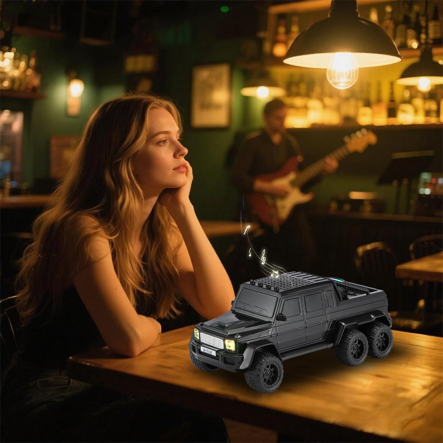WSTER WS-G63 6-Wheel Pickup Truck Replica Bluetooth Speaker - HD Sound, FM Radio, TWS Stereo Pairing, LED Party Lights, USB/TF Playback, Built-in Mic