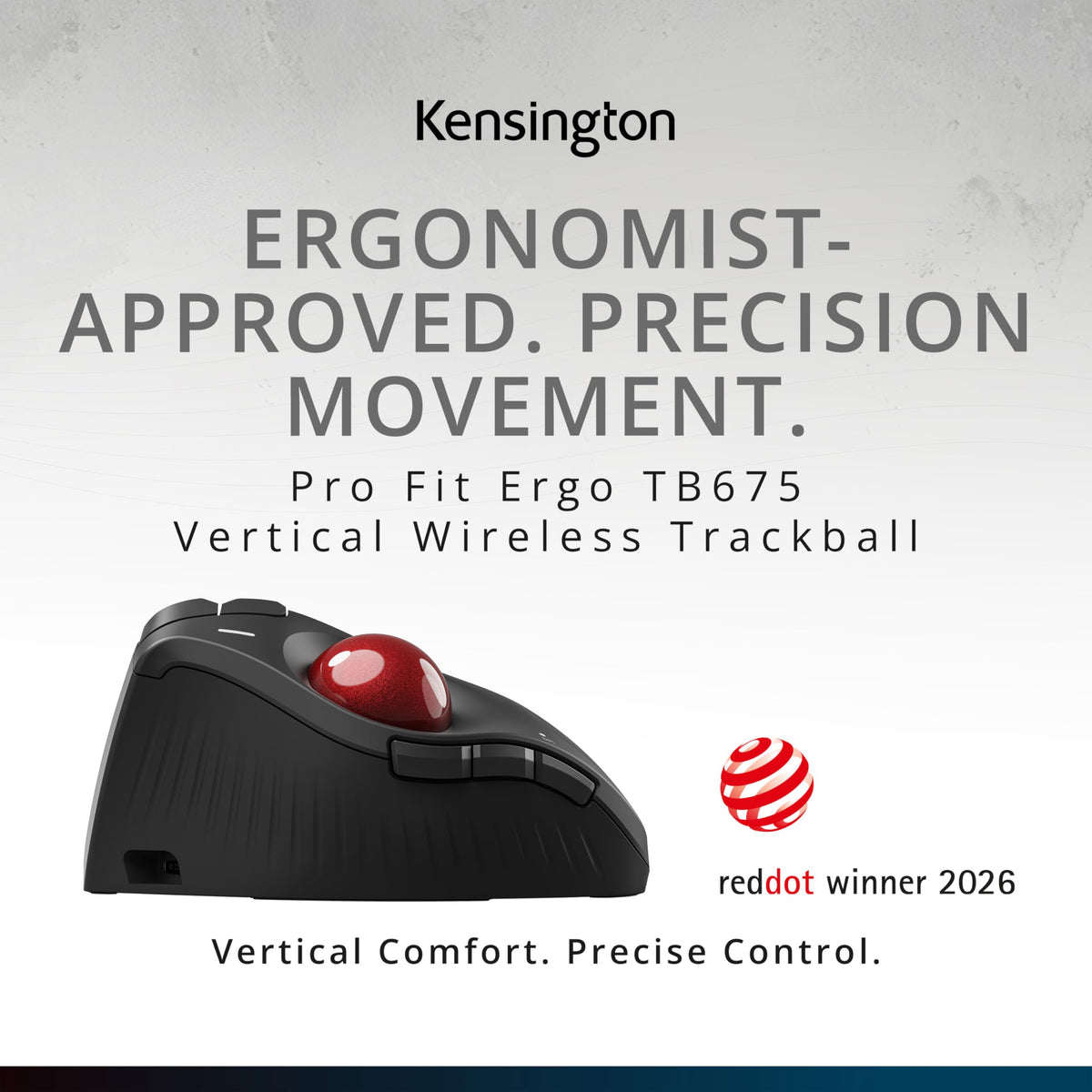 Kensington TB675 Wireless Vertical Trackball Mouse, Ergonomic Design, Rechargeable - Black (K72171WWMY)