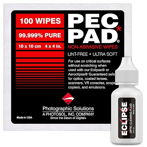 Eclipse Optic Cleaning Fluid (15ml) 0.5oz and PEC-PAD Lint-Free Wipes - Non-Abrasive Cleaning Combo for Lenses & Sensors