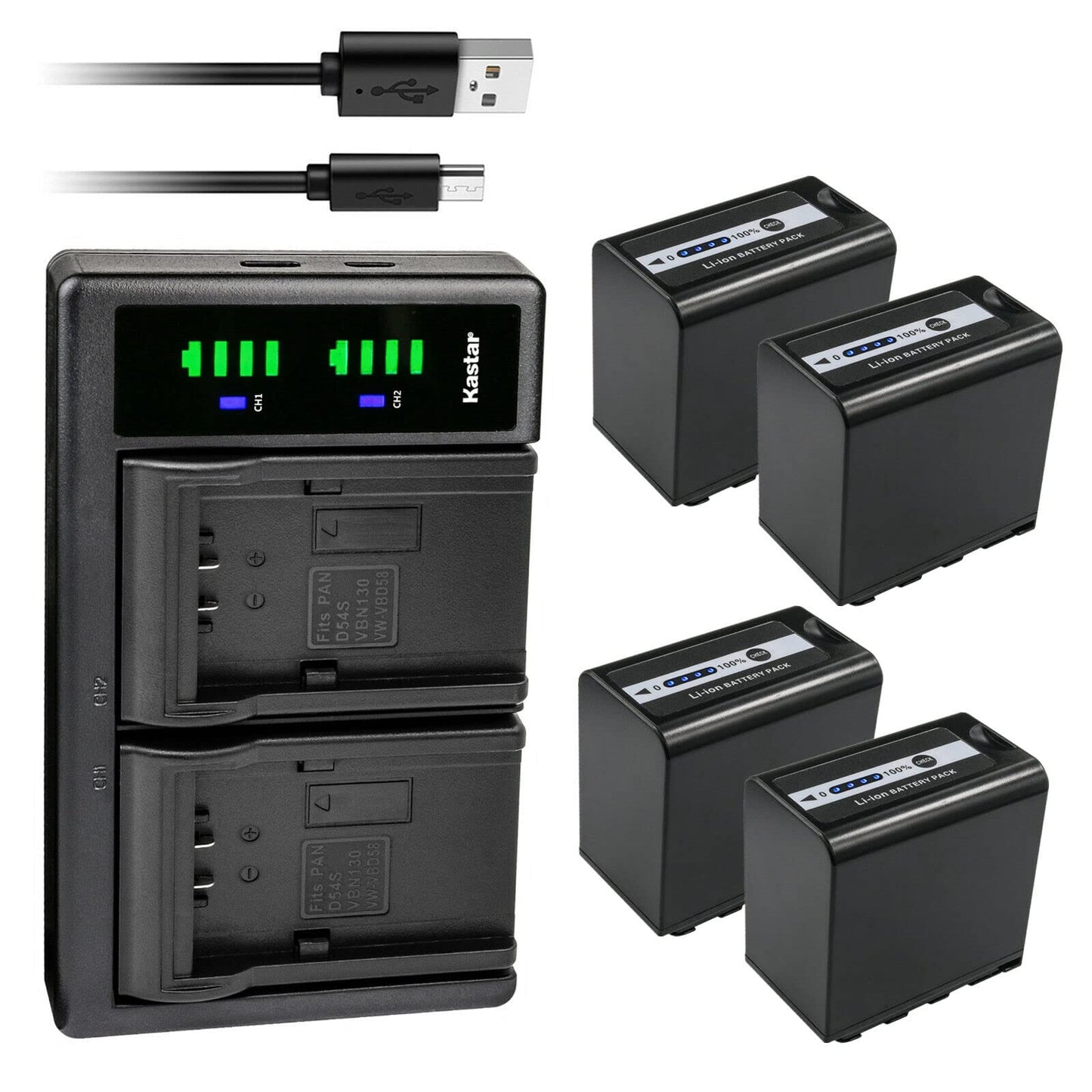 Kastar 4-Pack AG-VBR89G Battery and LTD2 USB Charger Compatible with Panasonic HC-X2 4K Camcorder, Panasonic HC-X20 4K Mobile Camcorder