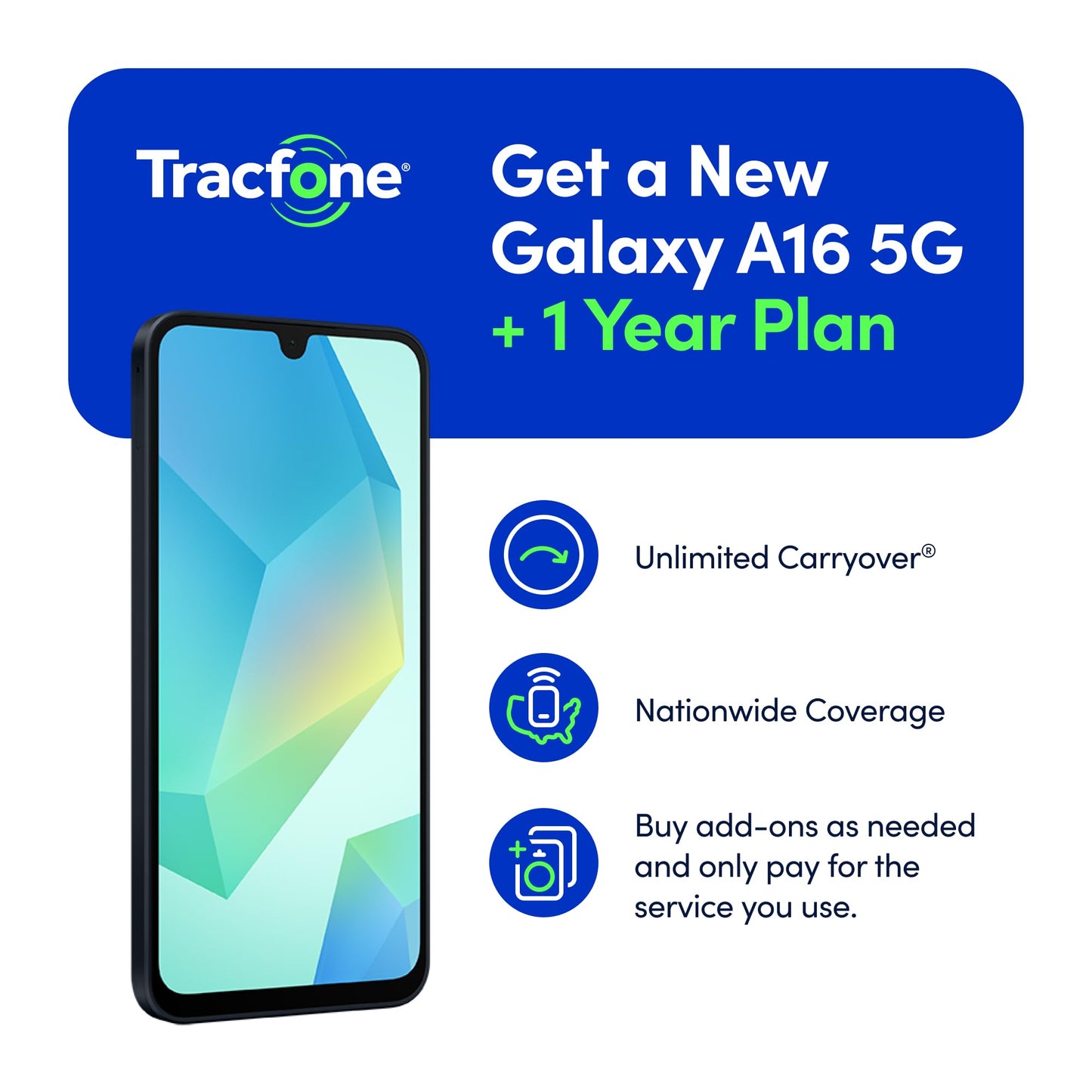 Tracfone Samsung Galaxy A16 5G, [Activation Promotion Incl: 1500Min/1500Txt/1500MB, 365 Days Service Plan] 128GB, 50MP Triple Camera, Android 6.7"