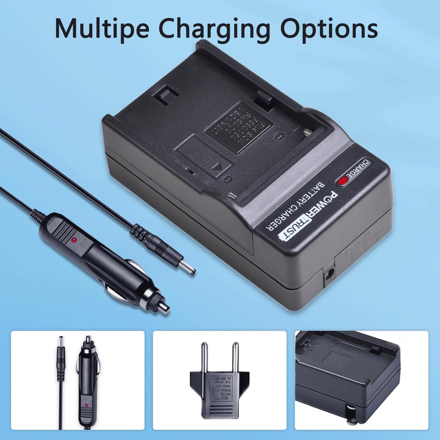PowerTrust 2-Pack NP-FM500H Battery and Fast Charger for Sony Alpha A58 A57 A65 A77 A99 A900 A700 A580 A560 A550 A850 Batteries