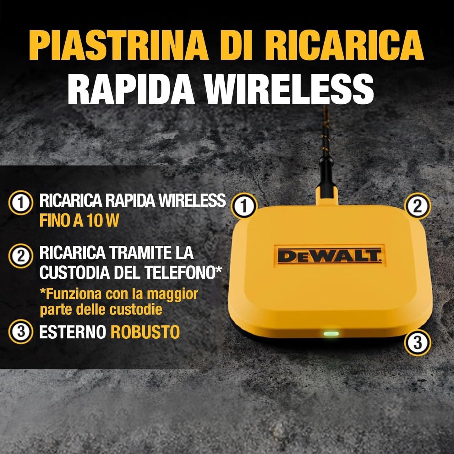 DEWALT Heavy Duty Wireless Charger, 10W Max Fast Wireless Charging Pad Compatible with iPhone 17/16/15/14/13/12/11/X/8 Pro Max Plus Samsung Galaxy